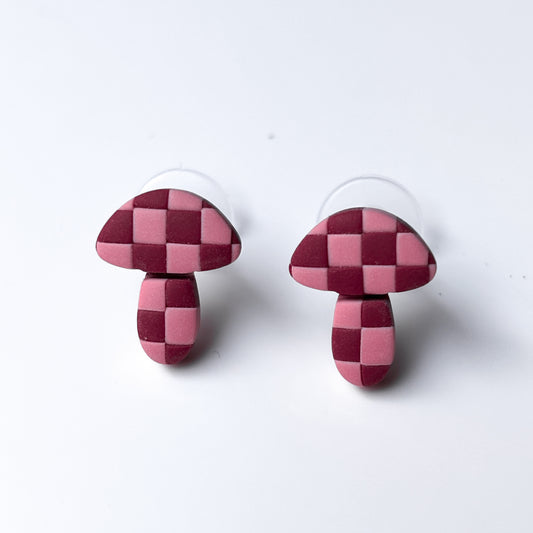 Mushroom Studs • Red + Pink Checks