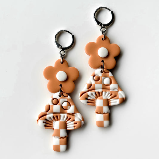 Floral Mushroom • Peach & White Checks