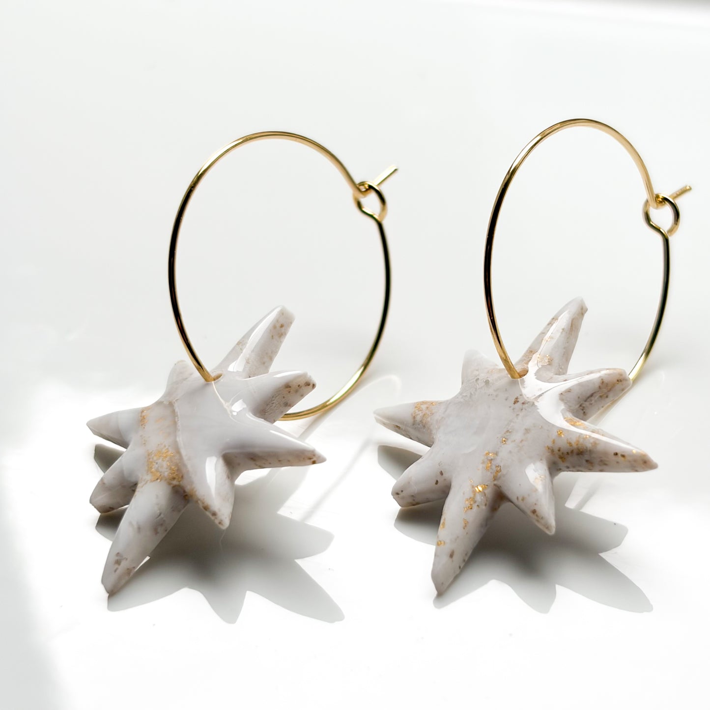 North Star Hoops • White + Gold Marble