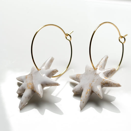 North Star Hoops • White + Gold Marble
