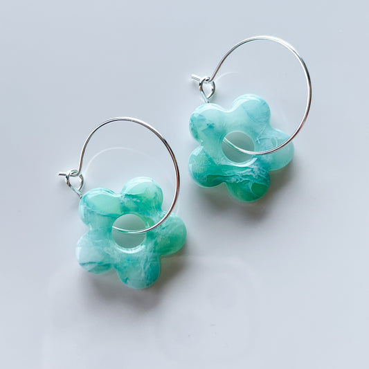 Small Flower Hoops • Aquamarine