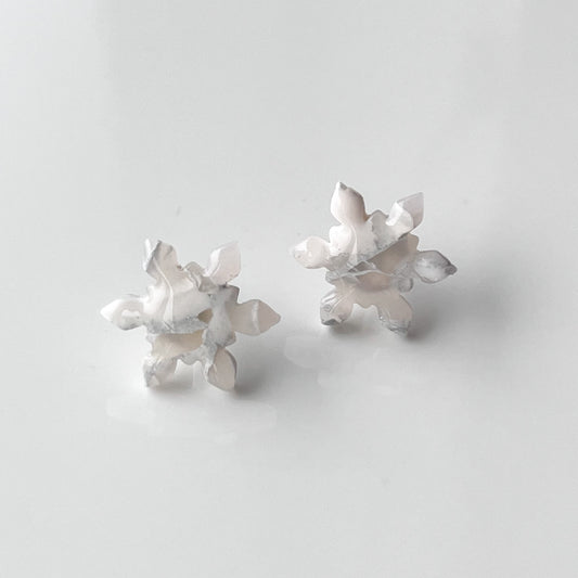 Snowflake Studs • Creamy Neutral Marble