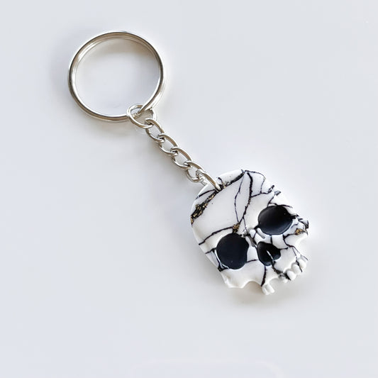 Keychain • White Marble Skull
