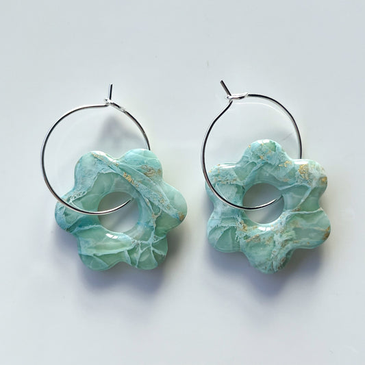 Retro Flower Hoops • Aqua